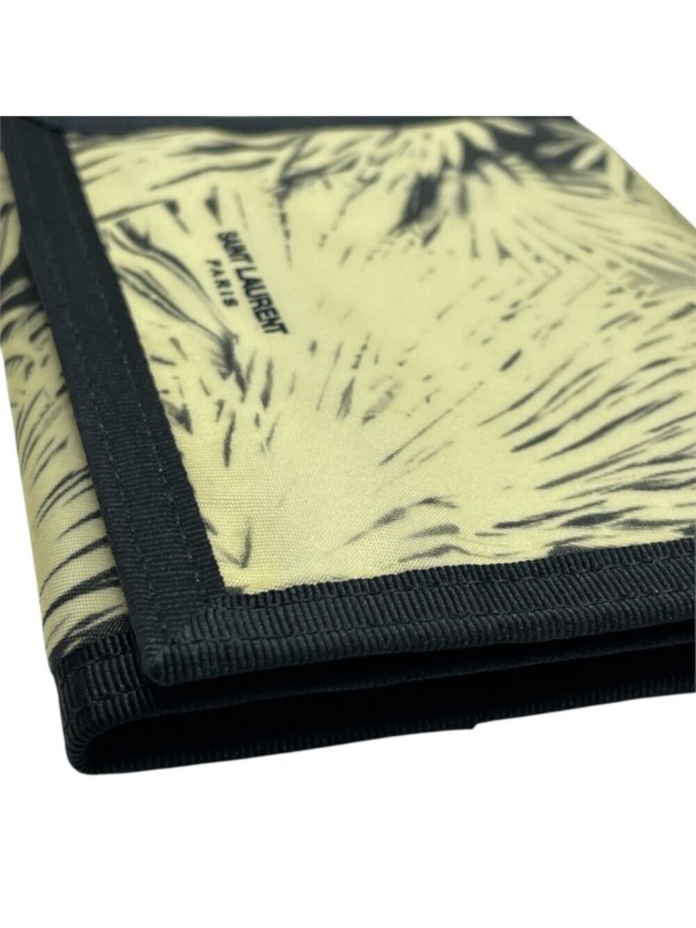 Saint Laurent Trifold Wallet Folding Palm Leaf Print Velcro Nylon Canvas Cream - Picture 3 of 10